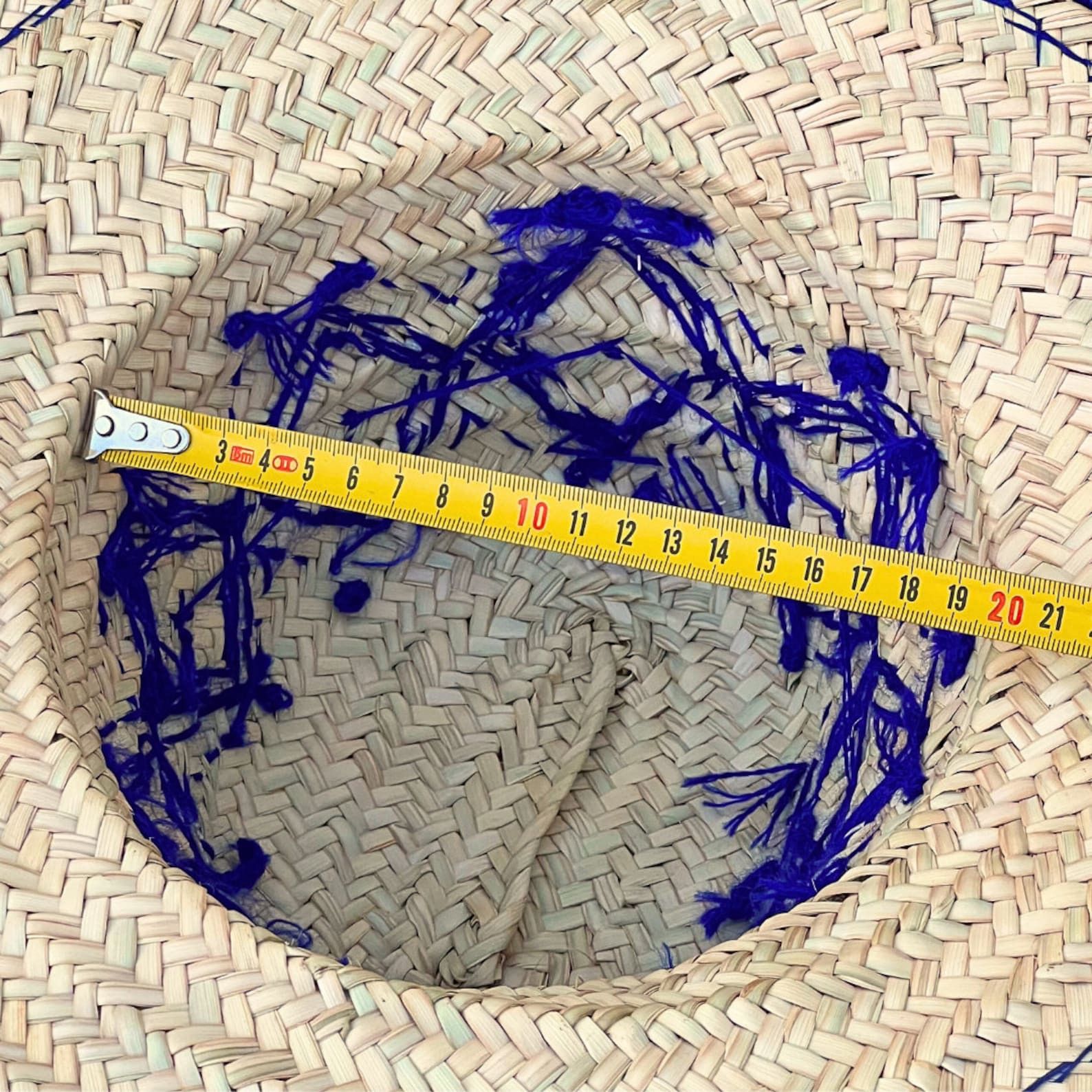 Vintage Moroccan Handmade Blue Patterned Straw Hat Size ONE SIZE - 8 Thumbnail