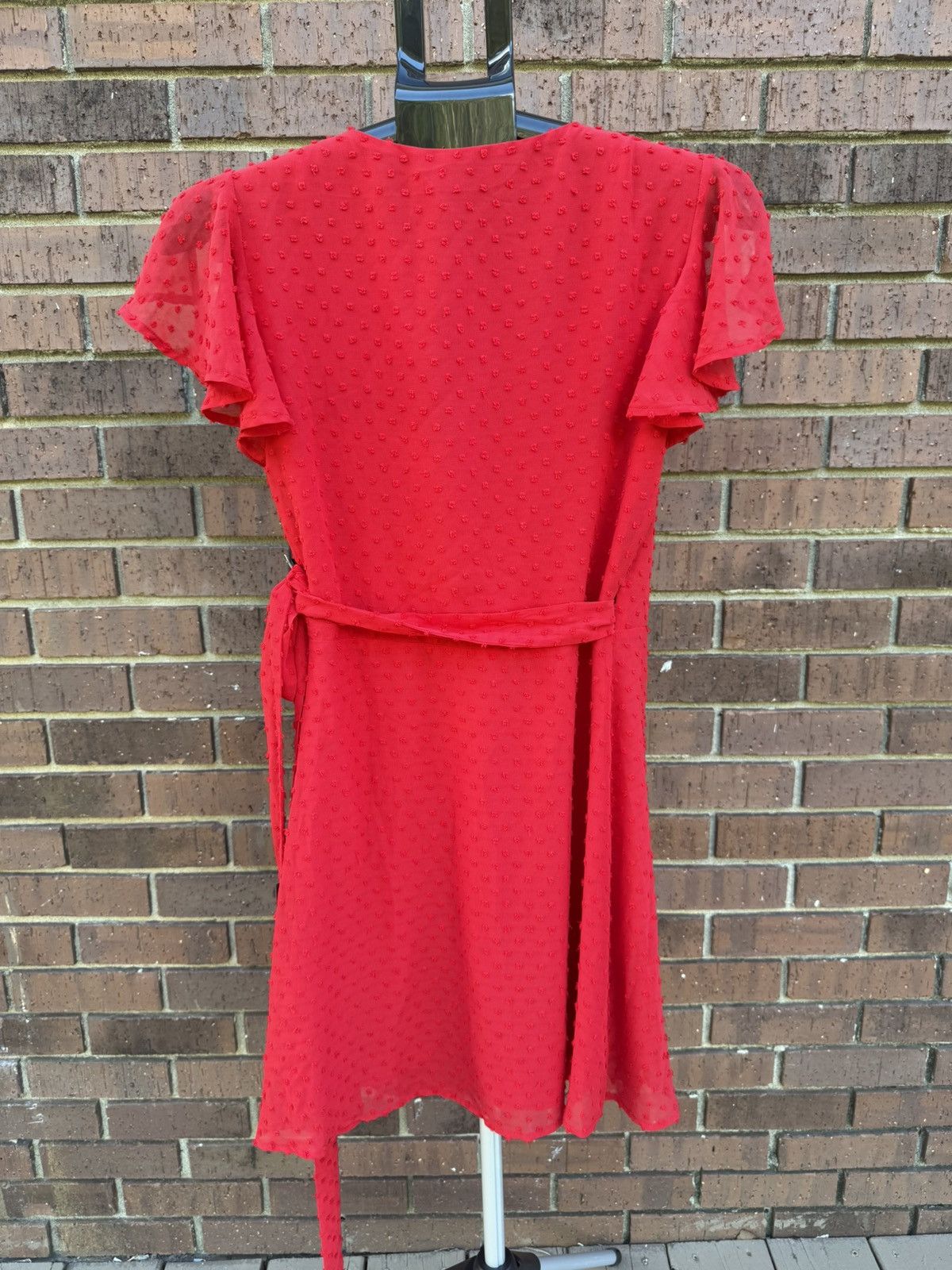 Lulus Lulus Red Swiss Dot Flutter Sleeve Wrap Mini Dress Size S / US 4 / IT 40 - 7 Thumbnail