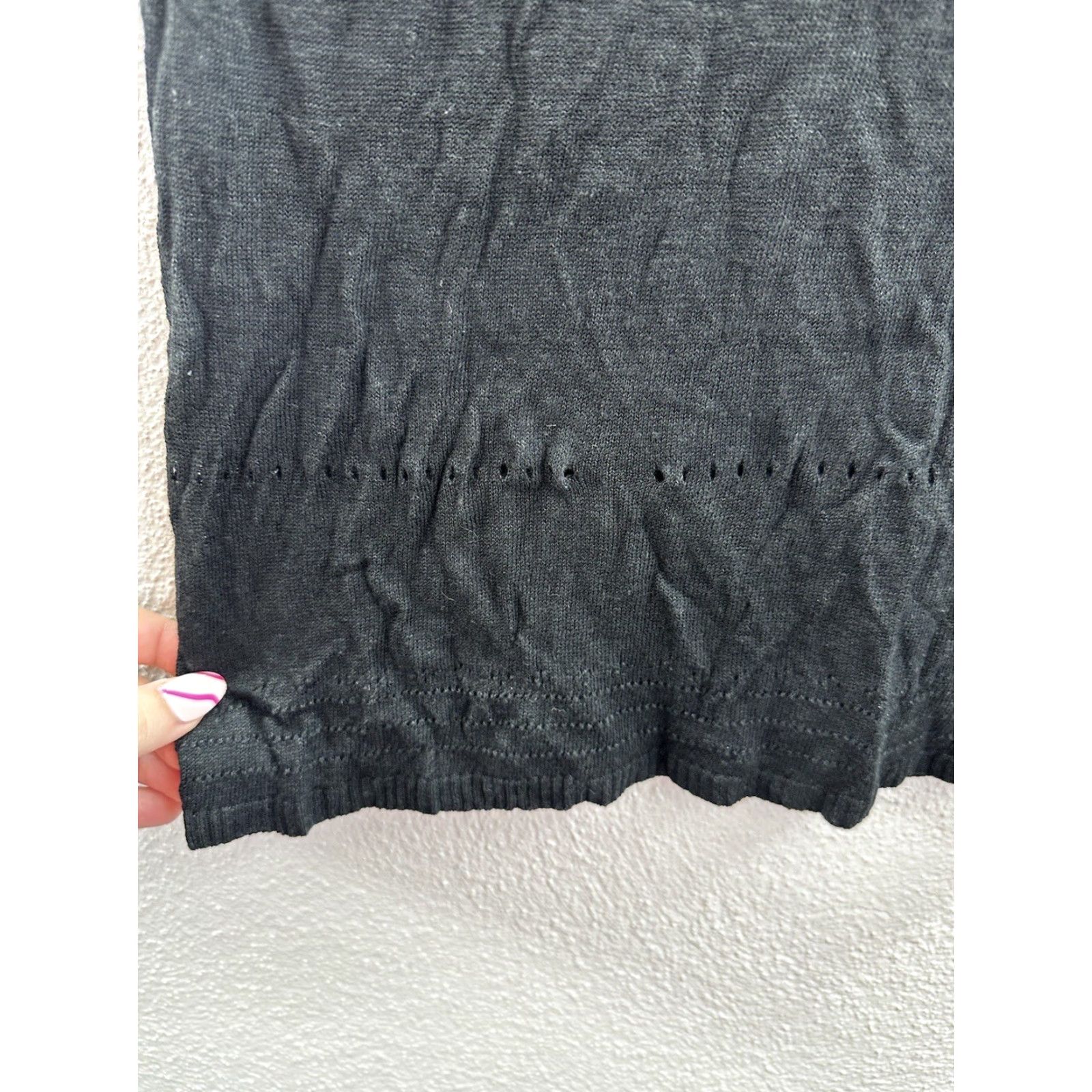 Loft VINTAGE Loft Womens Tank Top XXS Black Linen Blend Floral Neckline Size XXS / US 00 / IT 34 - 3 Thumbnail