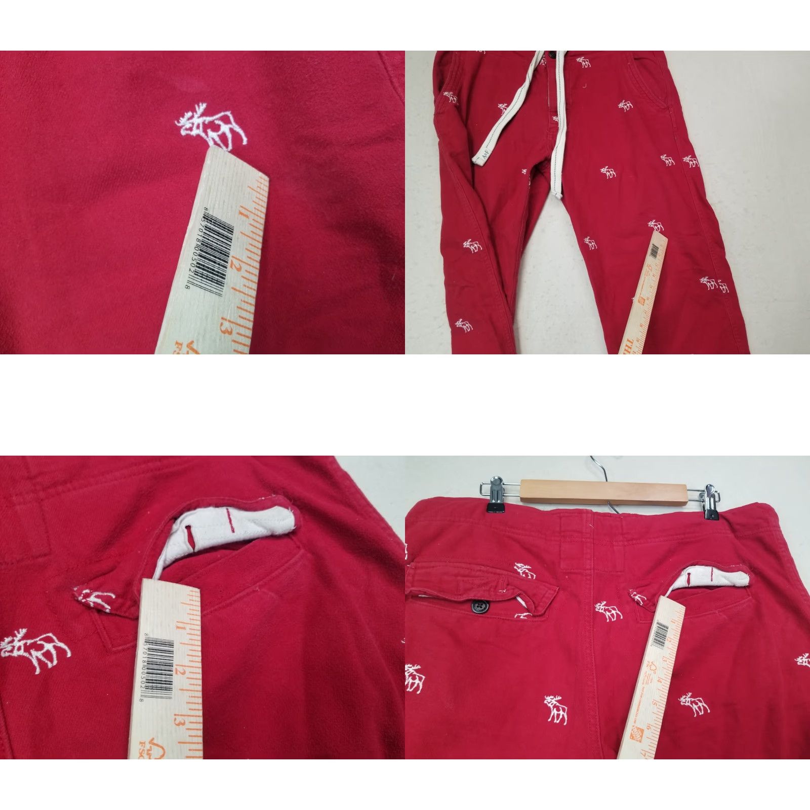 Abercrombie & Fitch VINTAGE Abercrombie & Fitch Moose Logo Print Flannel PJ Pants L Men Red Cotton Size US 33 - 8 Thumbnail