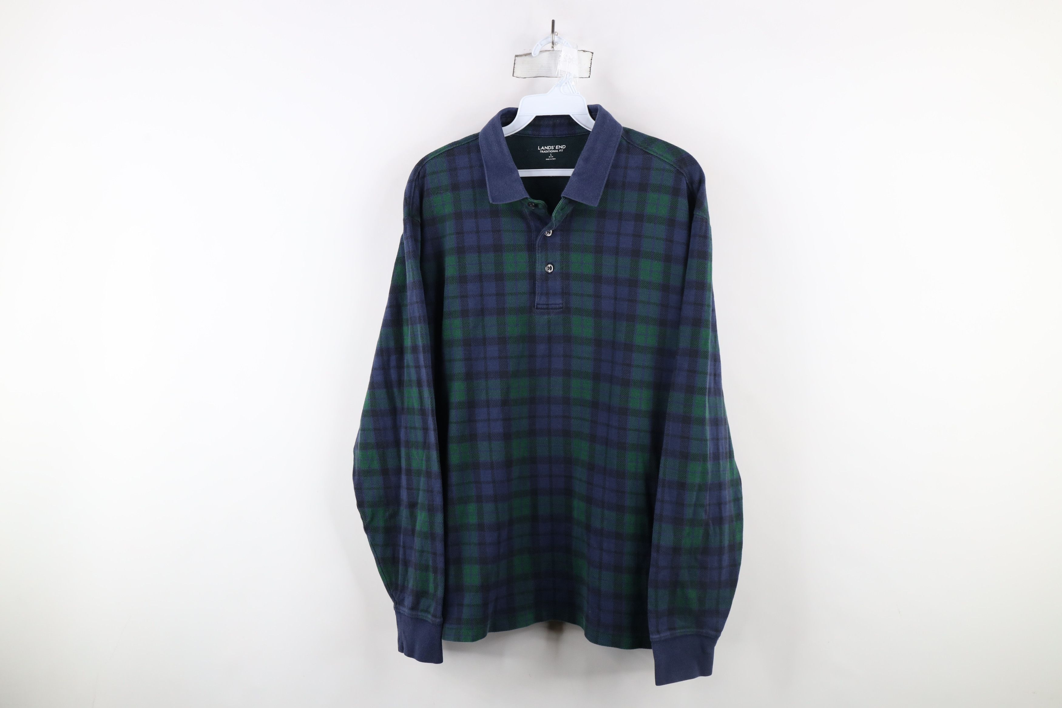 Lands' End × Vintage Vintage Y2K Lands End Knit Long Sleeve Rugby Polo Plaid Size US L / EU 52-54 / 3 - 1 Thumbnail