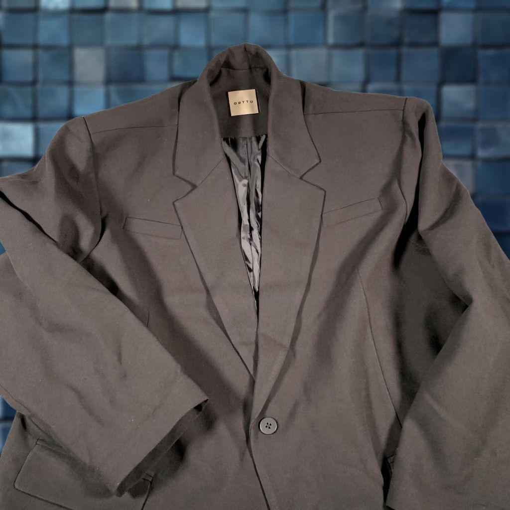 Vintage VINTAGE ORTTU Blazer Jacket Womens One Size Black Notch Lapel Single Button Stretch Size ONE SIZE - 1 Thumbnail