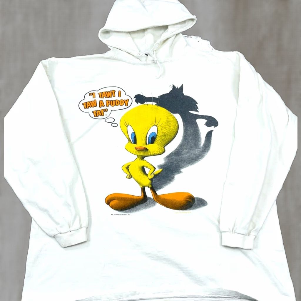 Vintage Vintage Garment Graphics Looney Tunes Shirt Men XL White Tee Hoodie Tweety Sylvester USA 90s graphics Size US XL / EU 56 / 4 - 1 Thumbnail