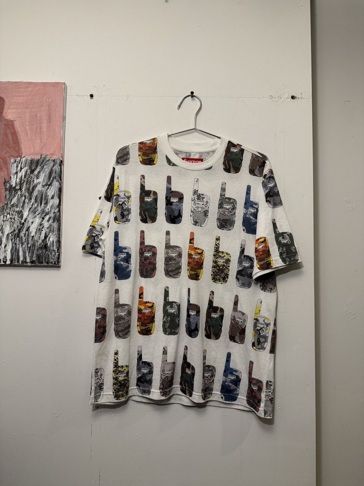 image of Supreme Ss23 Walkie Talkie White Camo Tee Shirt Oversized, Men's (Size Large)