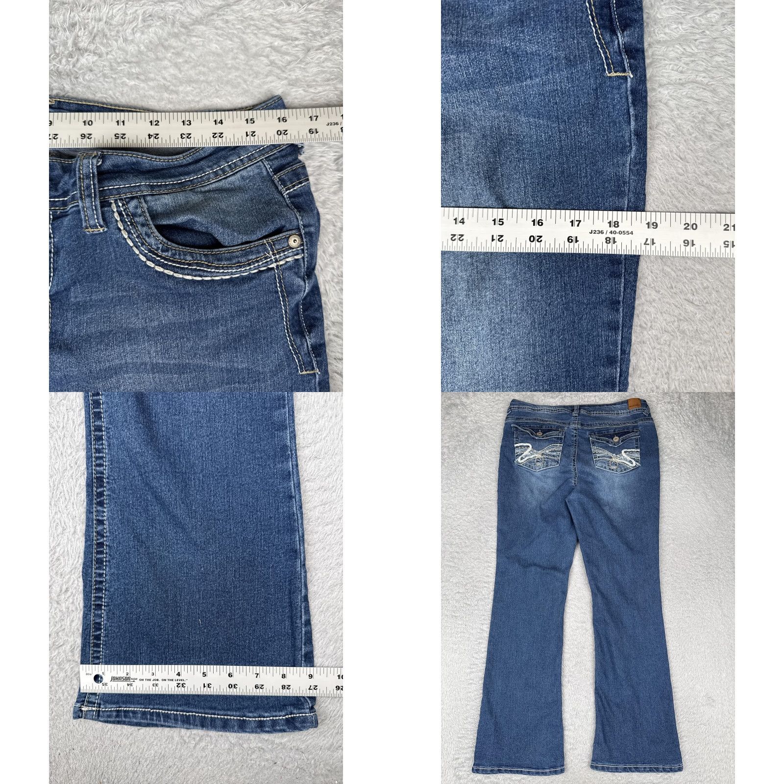 Vintage Wallflower Jeans Womens Bootcut 15 Regular Blue Denim Embroidered Stretch Pockets 5-Pocket Embellished Modern Seasonal City Size 36" / US 14 / IT 50 - 9 Thumbnail