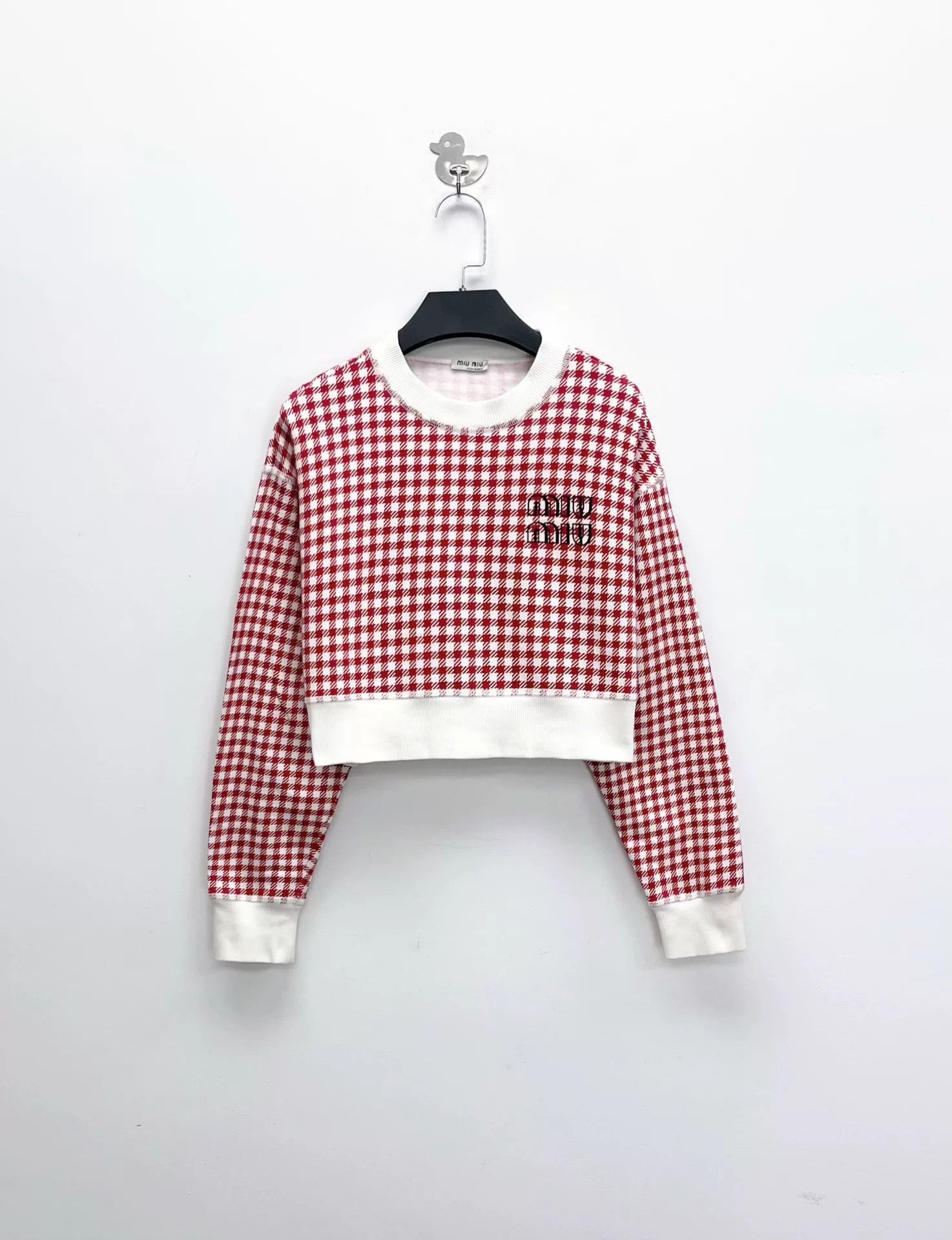 Miu Miu miu miu red check logo cropped sweatshirt Size S / US 4 / IT 40 - 1 Thumbnail