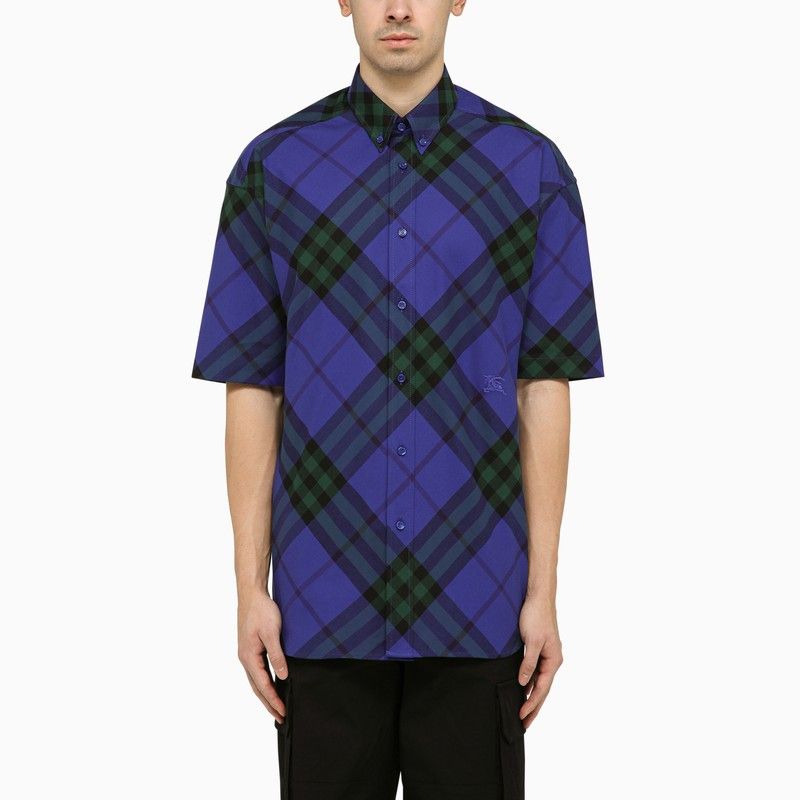 image of Burberry Blue Short-Sleeved Check Shirt, Men's (Size Medium)