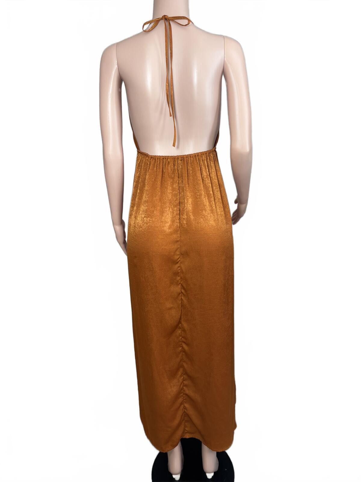The Unbranded Brand Rust Satin Halter Dress Boho Chic Evening Glow. Small. Size S / US 4 / IT 40 - 4 Thumbnail