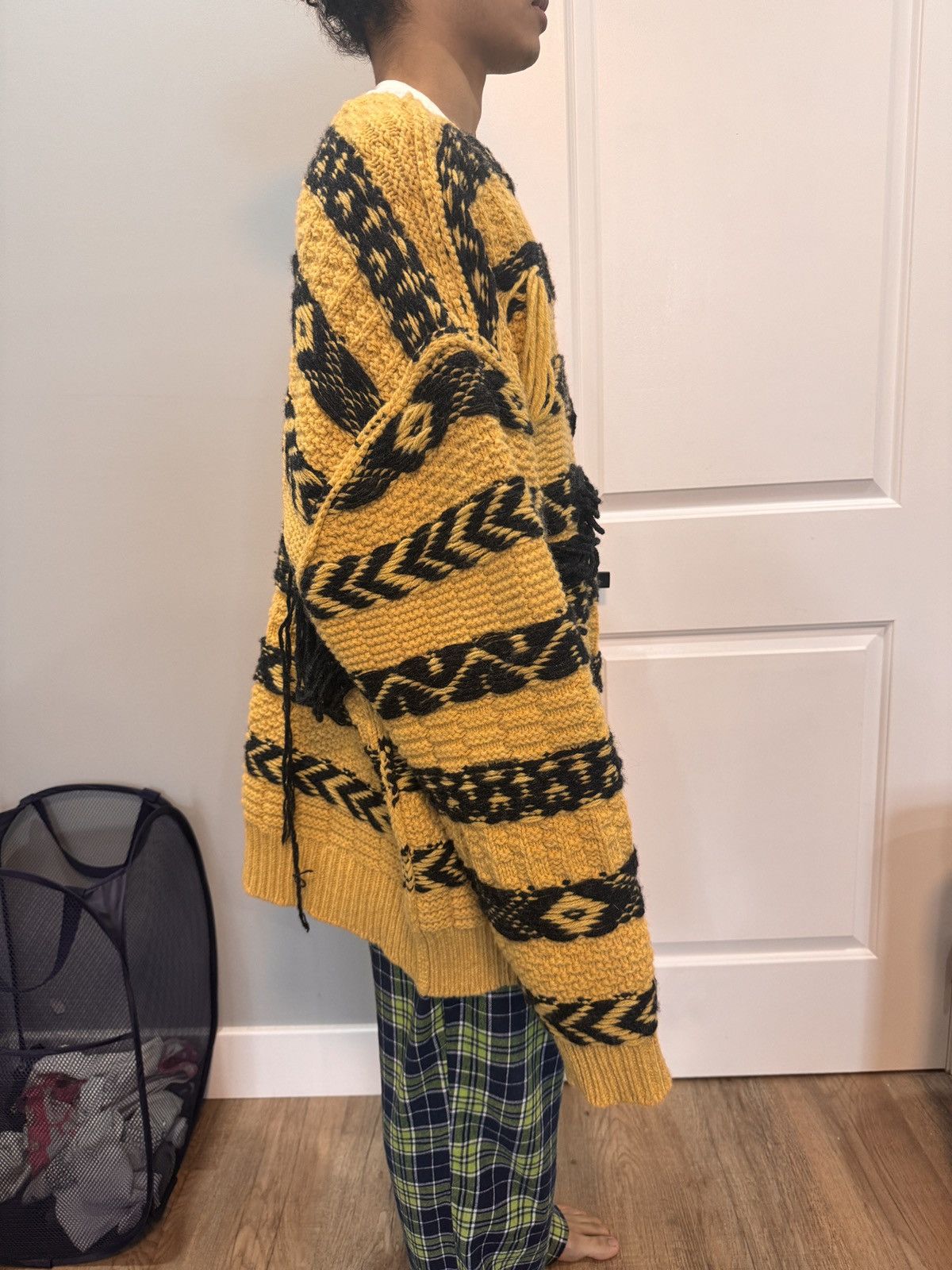 Raf Simons Oversized Wool reverse intarsia yellow black sweater Size US M / EU 48-50 / 2 - 2 Thumbnail