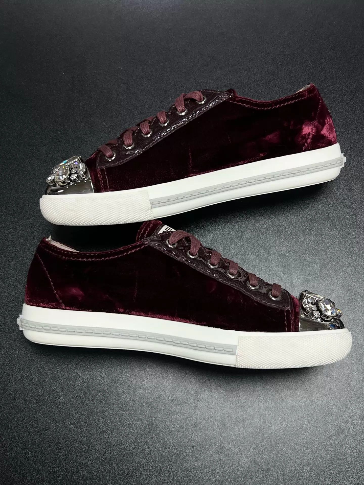 Miu Miu MIU MIU Burgundy Suede Crystal Sneakers EU37 Low Wear Size US 6.5 / IT 36.5 - 6 Thumbnail