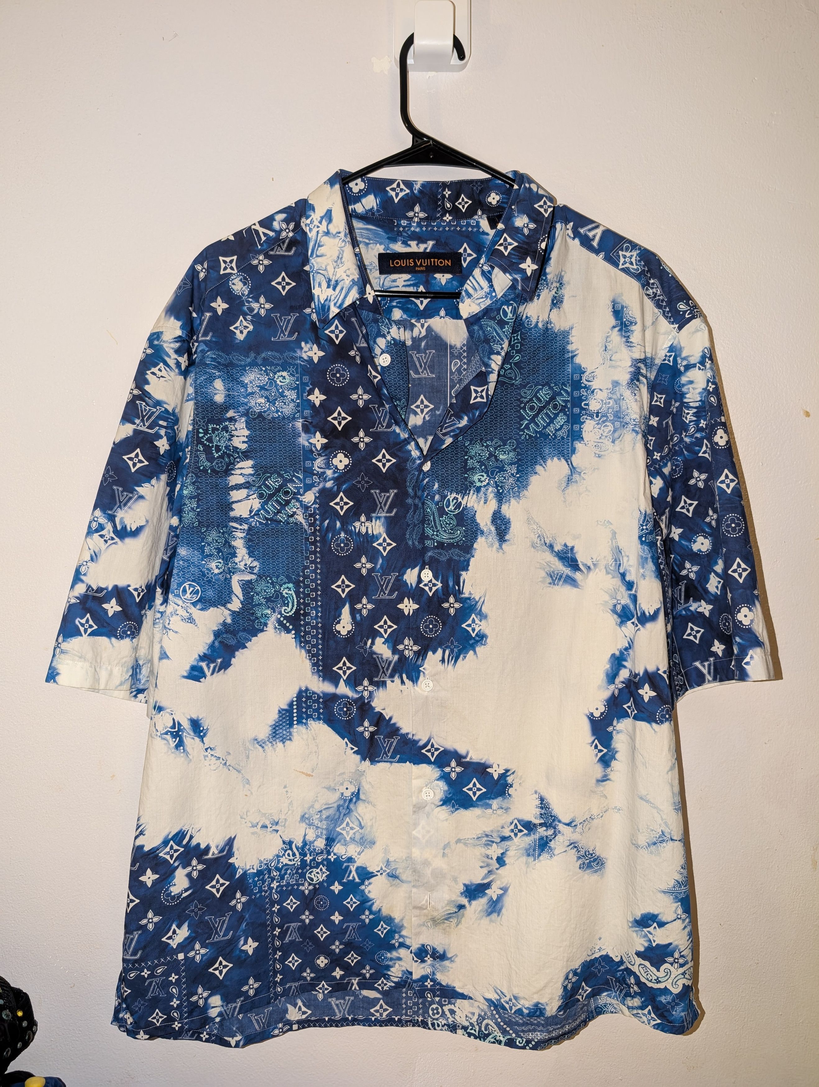 Pre-owned Louis Vuitton Bandana Ss Button Up Shirt Xl Virgil In Blue