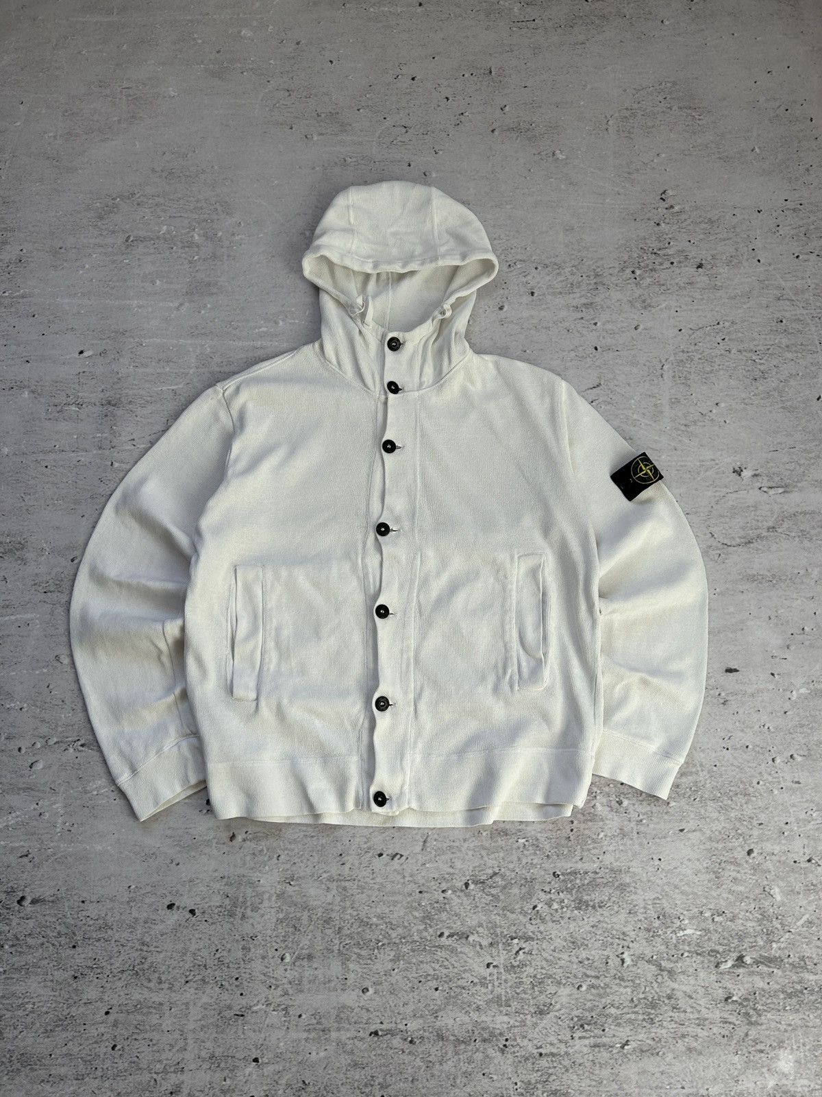 Pre-owned Stone Island X Vintage Stone Island White Full Button Hoodie 90-00s