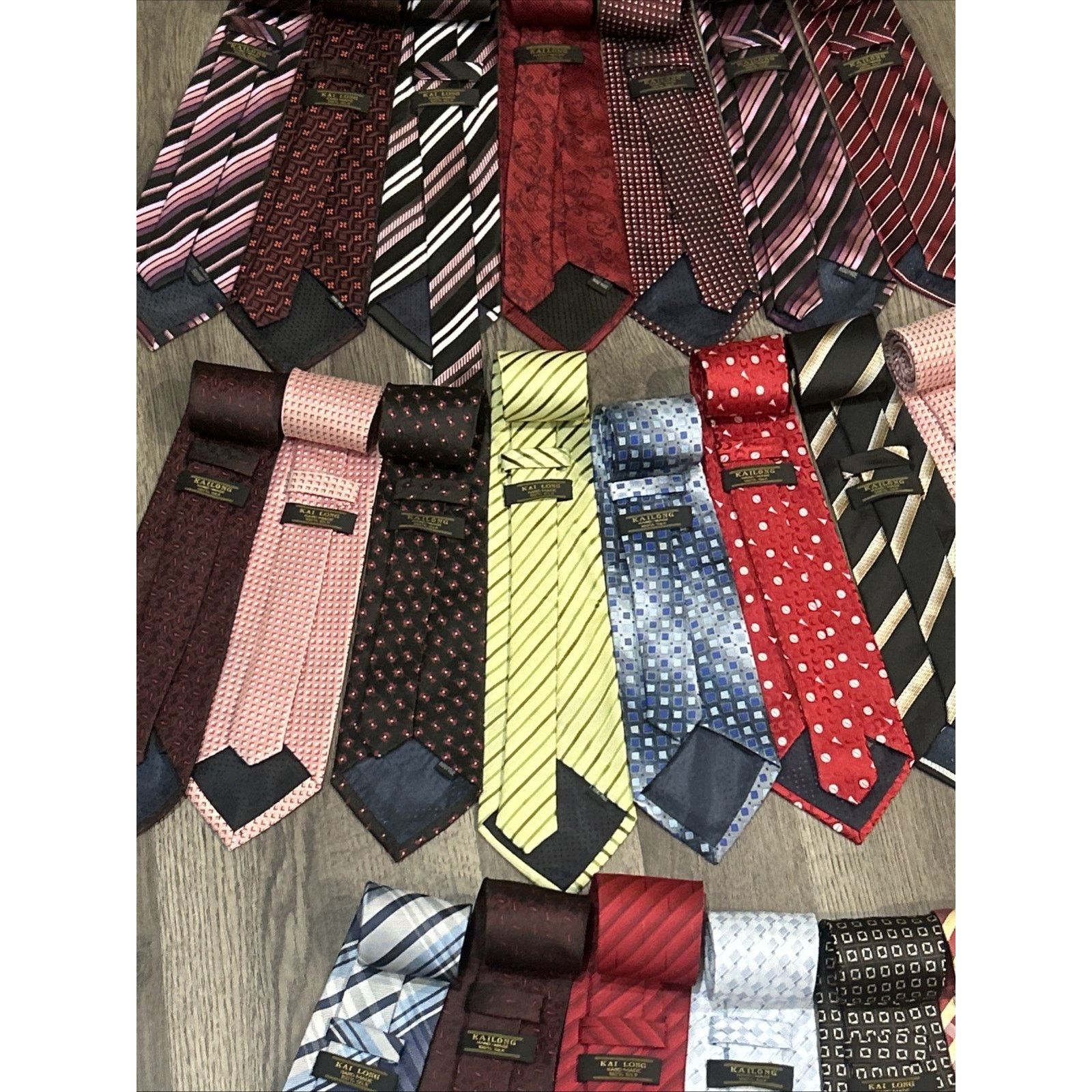 Kai Lot Of 21 Kai Long 100% Silk Ties Various Colors & Patterns Size ONE SIZE - 3 Thumbnail