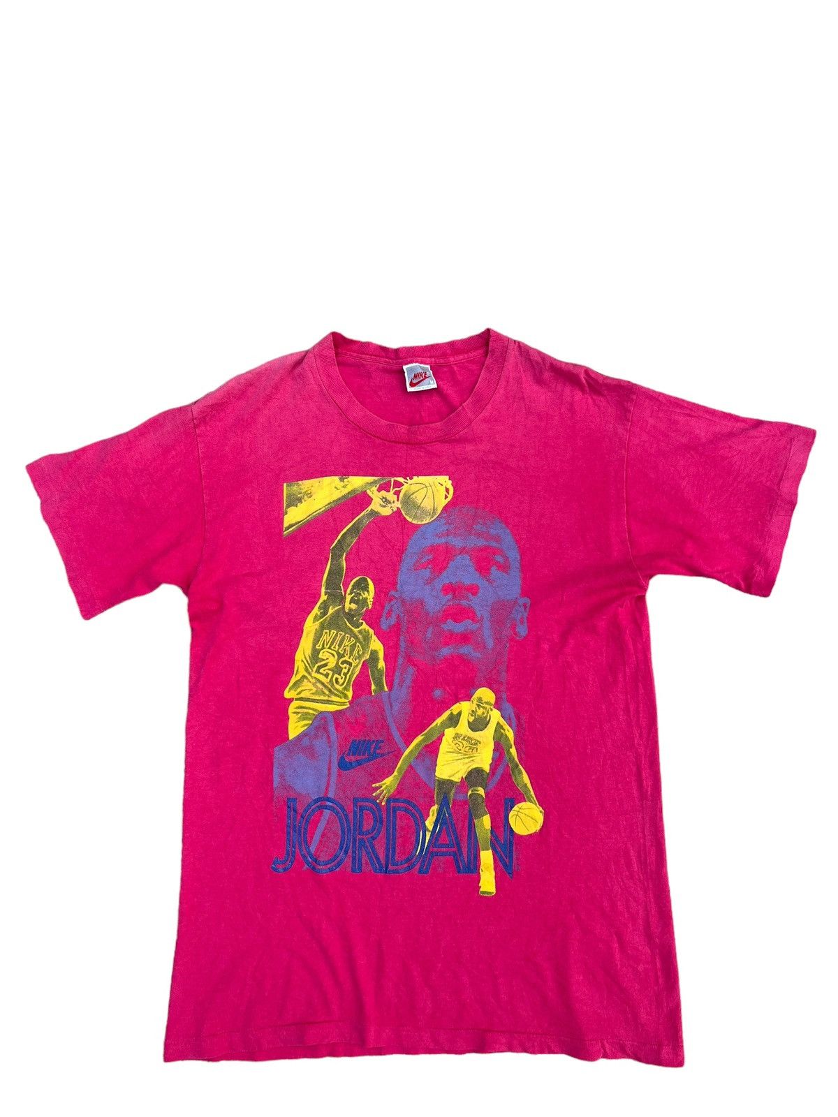Nike Vintage 90s Nike Grey Tag Jordan Distress Sun Fade Pink tee Size US M / EU 48-50 / 2 - 1 Thumbnail