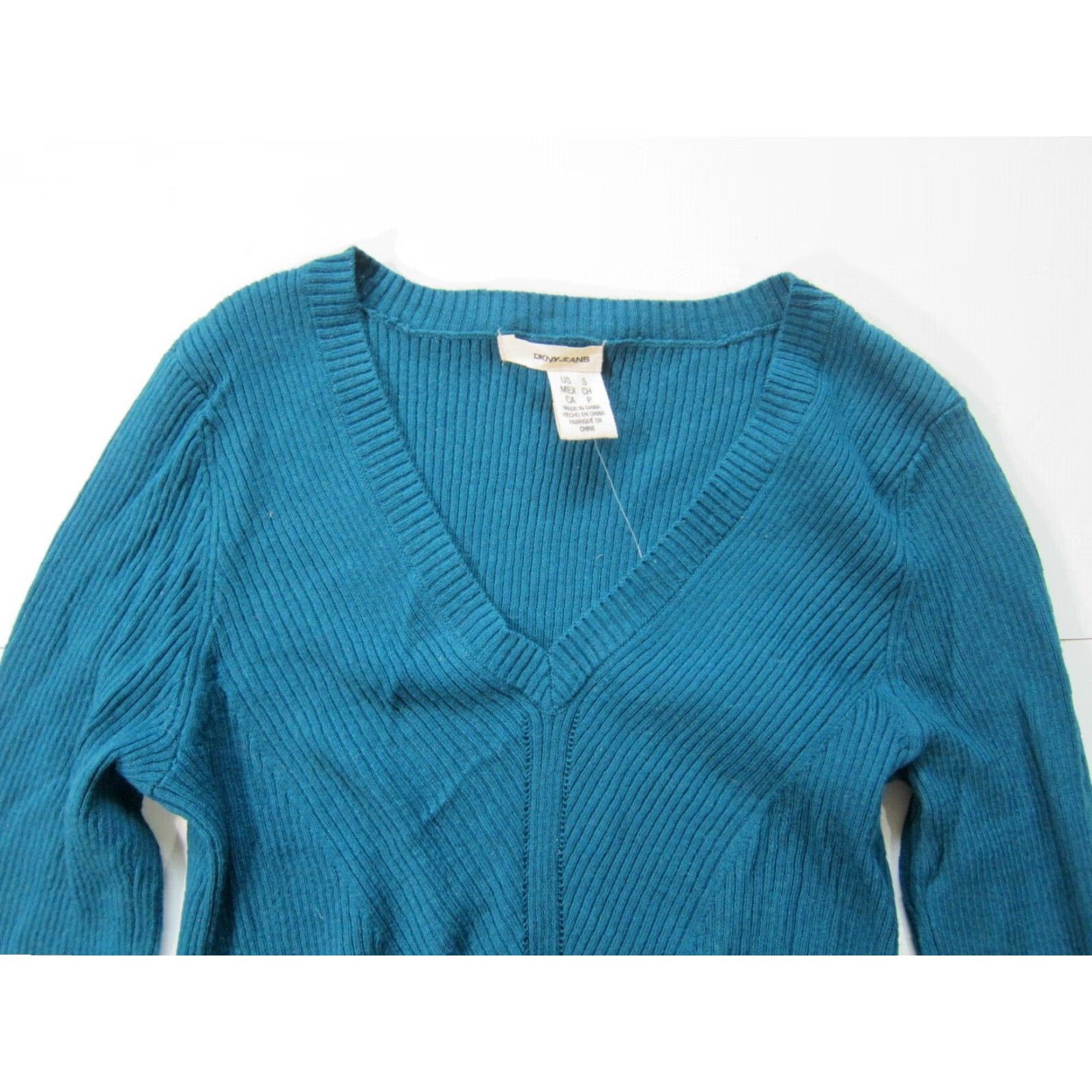 DKNY NWT DKNY Green Stretch Ribbed Knit V-Neck Long Sleeve Pullover Sweater Women S Size S / US 4 / IT 40 - 3 Thumbnail