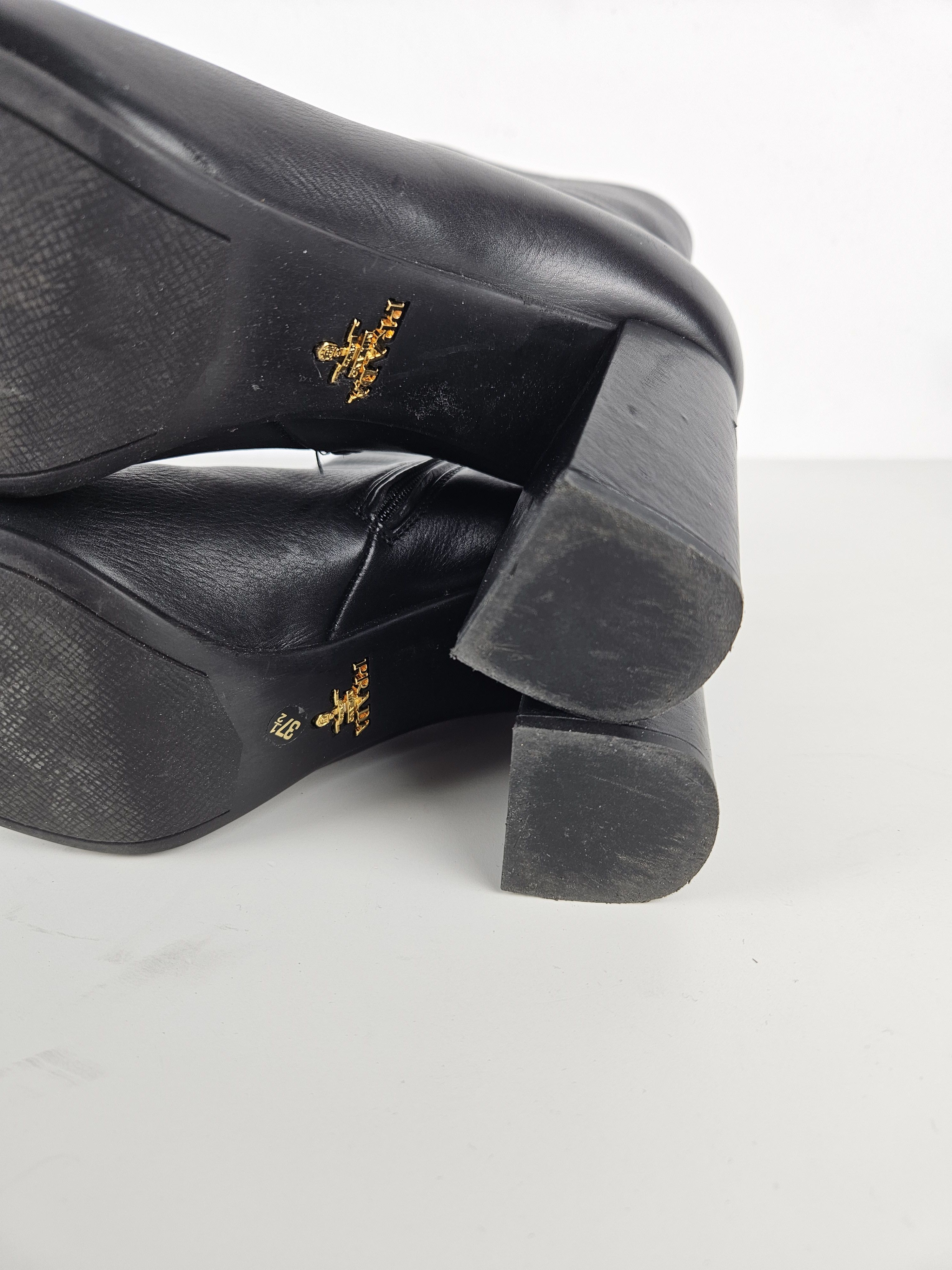 Prada Prada calf leather side zip block heel ankle boots Size US 7.5 / IT 37.5 - 16 Thumbnail