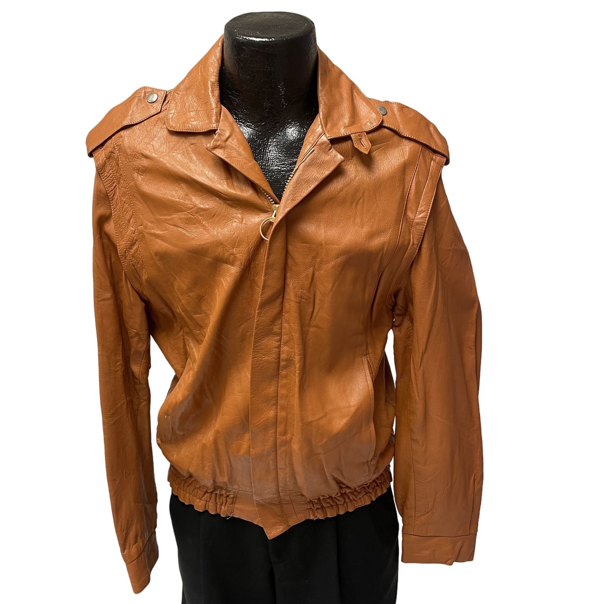 Other Vtg COGNAC Leather CAFE RACER Jacket MoTo Biker Jacket Size US S / EU 44-46 / 1 - 3 Thumbnail