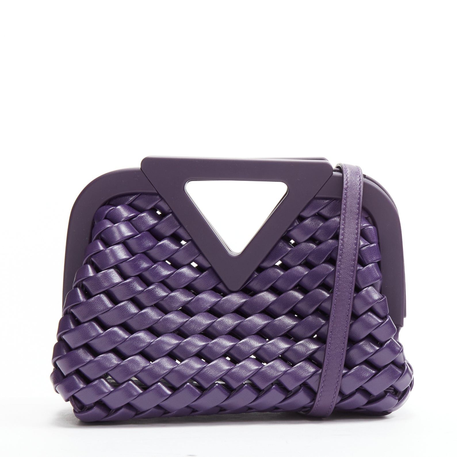 Bottega Veneta BOTTEGA VENETA Point purple Intrecciato woven leather triangle handle crossbody bag Size ONE SIZE - 1 Thumbnail