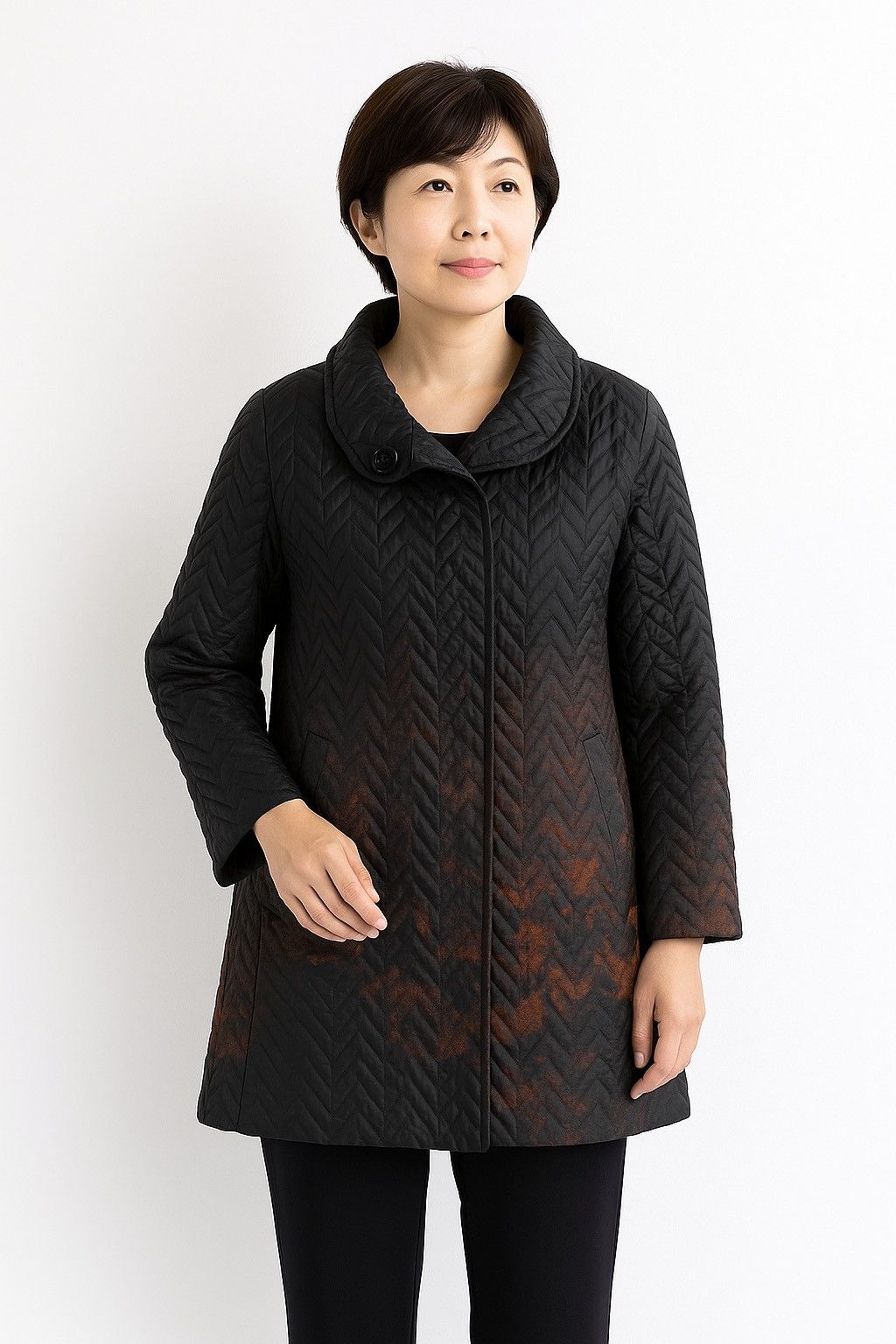 Hiroko Koshino Homme Hiroko Bis Quilted Long Coat – Women’s – Black Rust Ombre Size L / US 10 / IT 46 - 3 Thumbnail