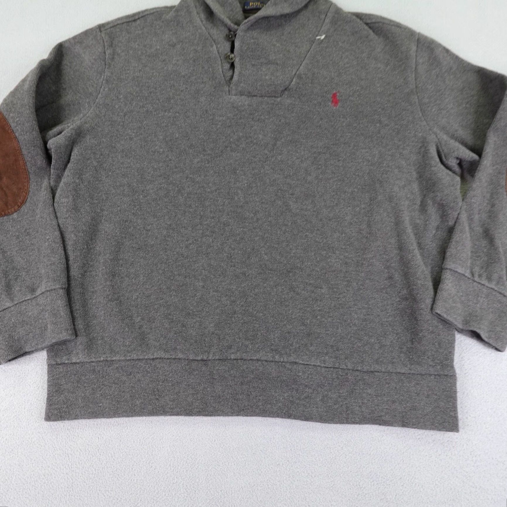Polo Ralph Lauren Polo Ralph Lauren Sweater Mens XL Gray Shawl Collar Elbow Patches Red Pony Logo Shirt Size US XL / EU 56 / 4 - 4 Thumbnail