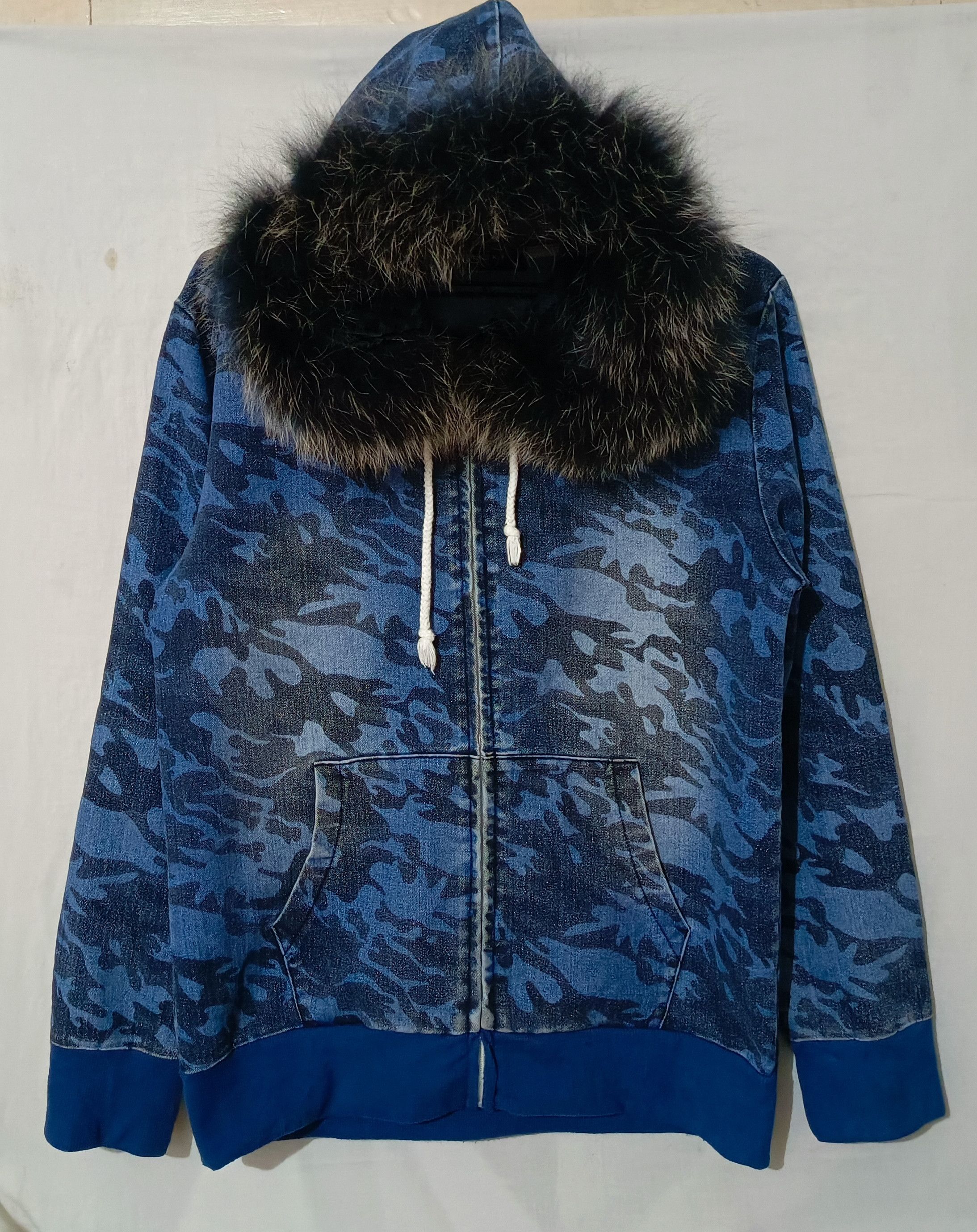 Vintage Y2K Fur Boxy Hoodie Wash Denim Blue Camo ifsixwasnine Style Size US M / EU 48-50 / 2 - 2 Thumbnail