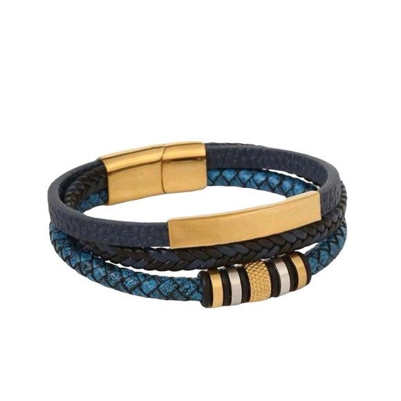 Other Men Stainless Steel Three-Layer Braided Leather Bracelet Size ONE SIZE - 1 Thumbnail