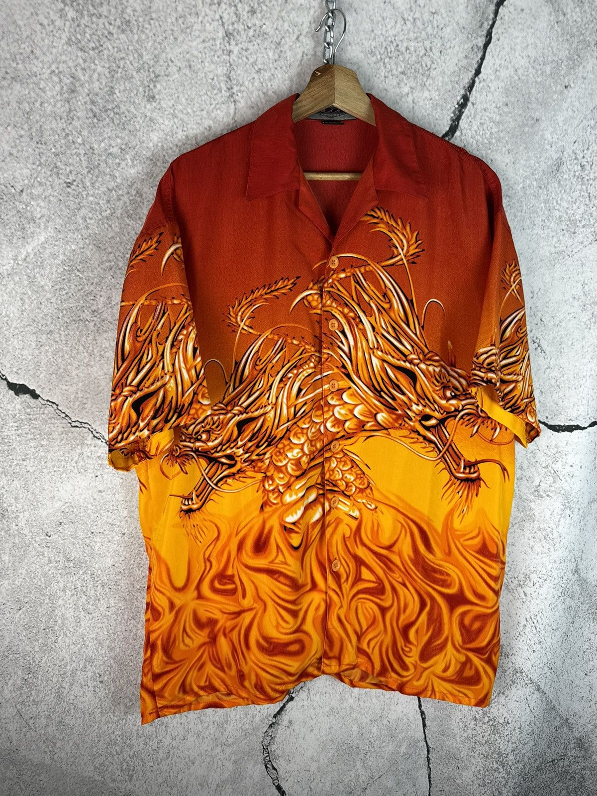 Vintage Y2K 2000s Japanese Dragon Button Up Shirt Oversized Aloha Size US M / EU 48-50 / 2 - 1 Thumbnail