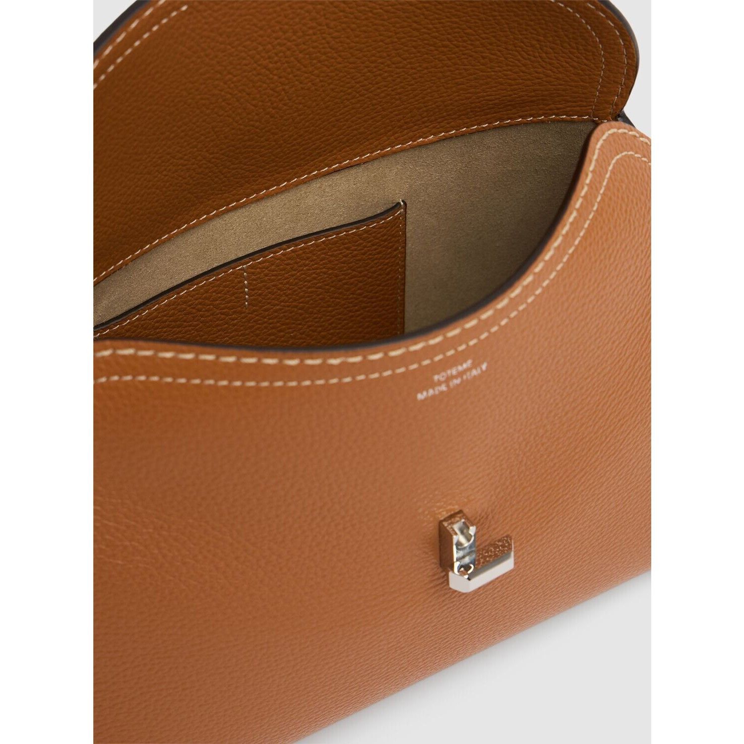 Toteme TOTEME T-Lock Tan Grain Brown/Silver Leather Clutch New Size ONE SIZE - 4 Thumbnail