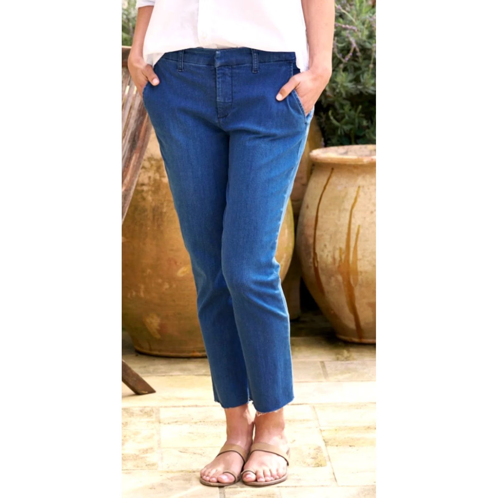 Frank & Eileen Frank & Eileen Jeans Cropped Women 12 Denim Blue Cotton Polyester Elastane Pockets Inseam 25" Rise 9.5" Regular Stretch Vintage No Size ONE SIZE - 7 Thumbnail