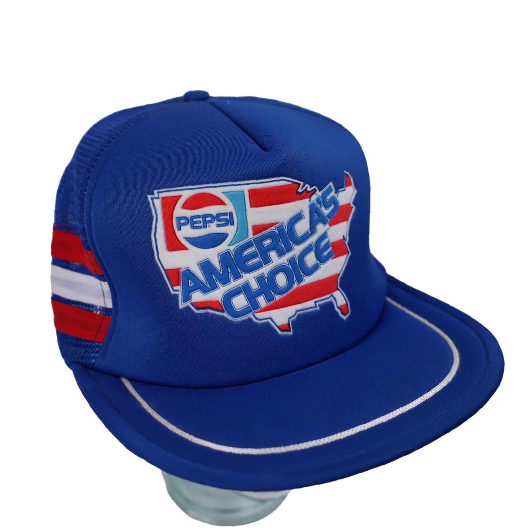 Vintage VINTAGE Pepsi American Choice 3 Stripe Tri Bar Snapback Trucker Hat Hat Mens One Size Blue Size ONE SIZE - 2 Thumbnail
