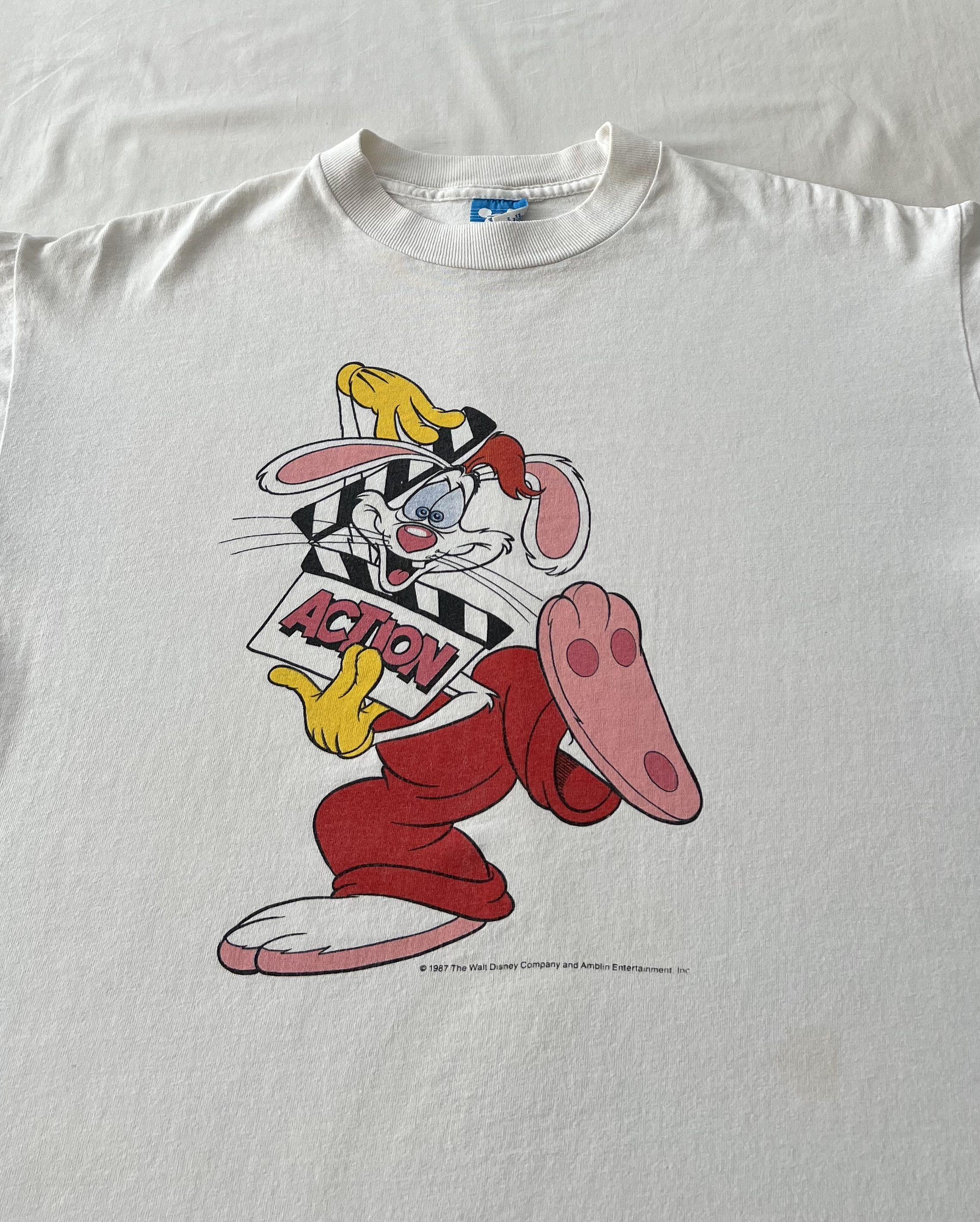 Disney Vintage 1987 Roger Rabbit Disney Cartoon White T-shirt Size US L / EU 52-54 / 3 - 3 Thumbnail