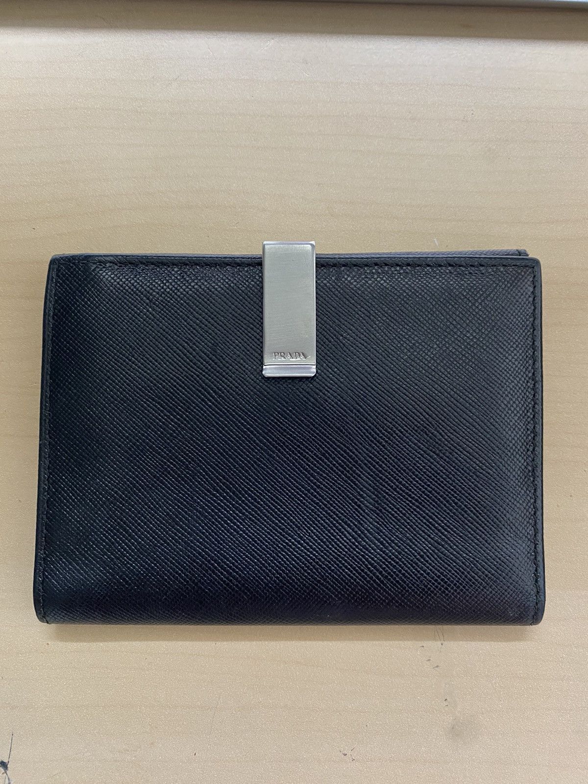 image of Prada Clip Black Bifold Leather Wallet Cardholder Case, Men's