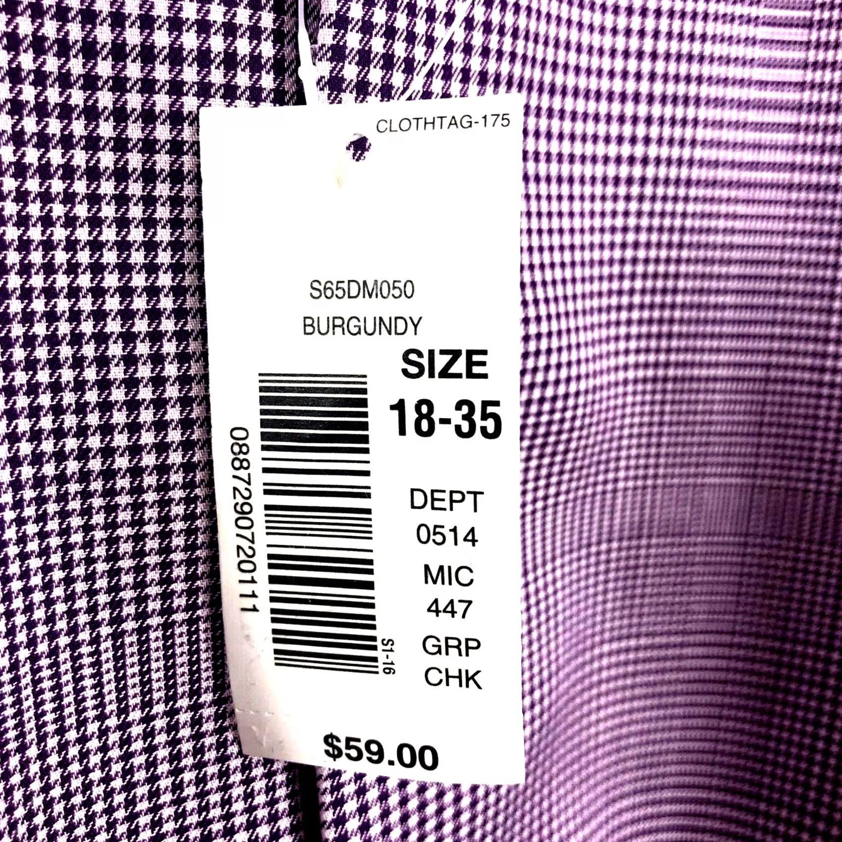 Murano VINTAGE MURANO Shirt Mens 18-35 Slim Fit Button Front Burgundy Check 100% Cotton NEW Size US XXL / EU 58 / 5 - 5 Thumbnail