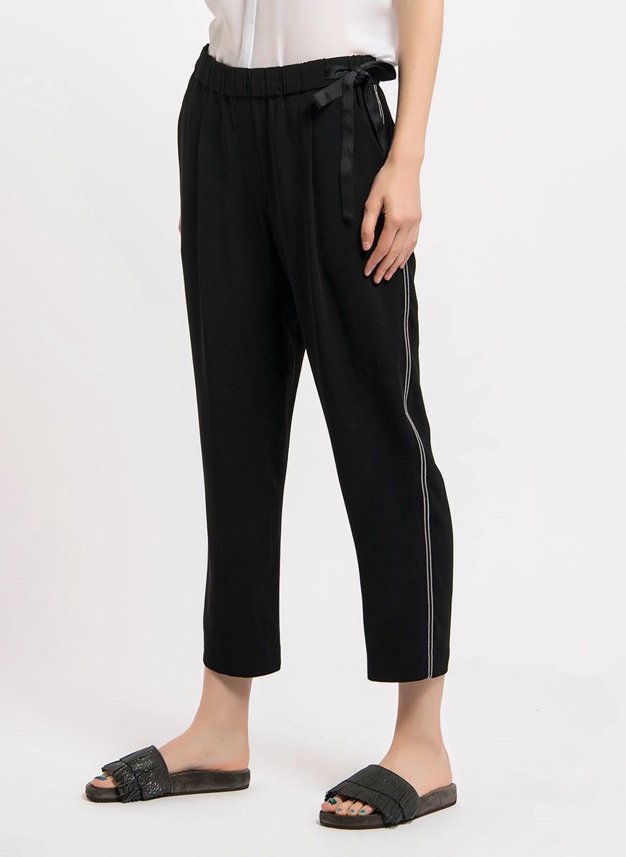 Brunello Cucinelli Brunello Cucinelli Monili Trim Cropped Trousers Black IT 38 Size 26" / US 2 / IT 38 - 1 Thumbnail
