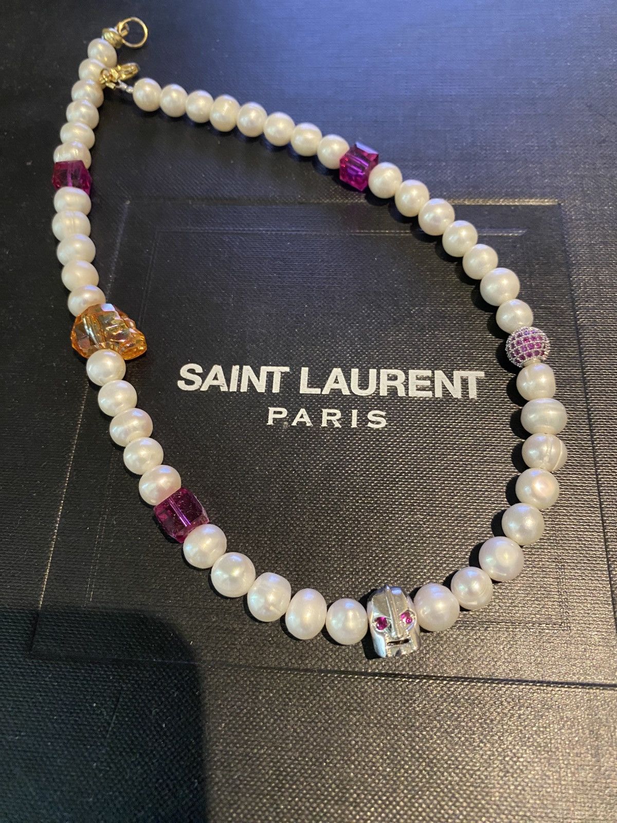 Pre-owned Japanese Brand Pink Crystal Pearls Necklace