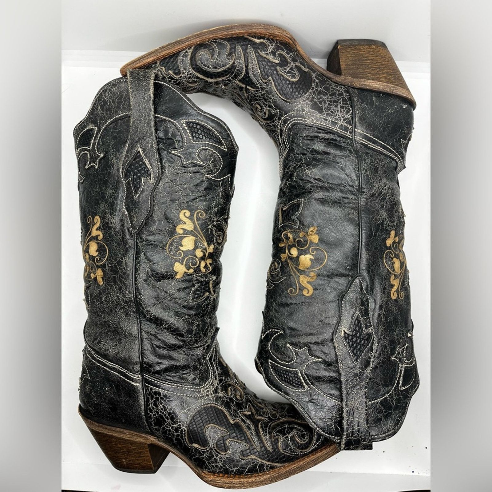 Other Lizard overlay Leather Cowgirl Boots Size US 6 / IT 36 - 1 Thumbnail