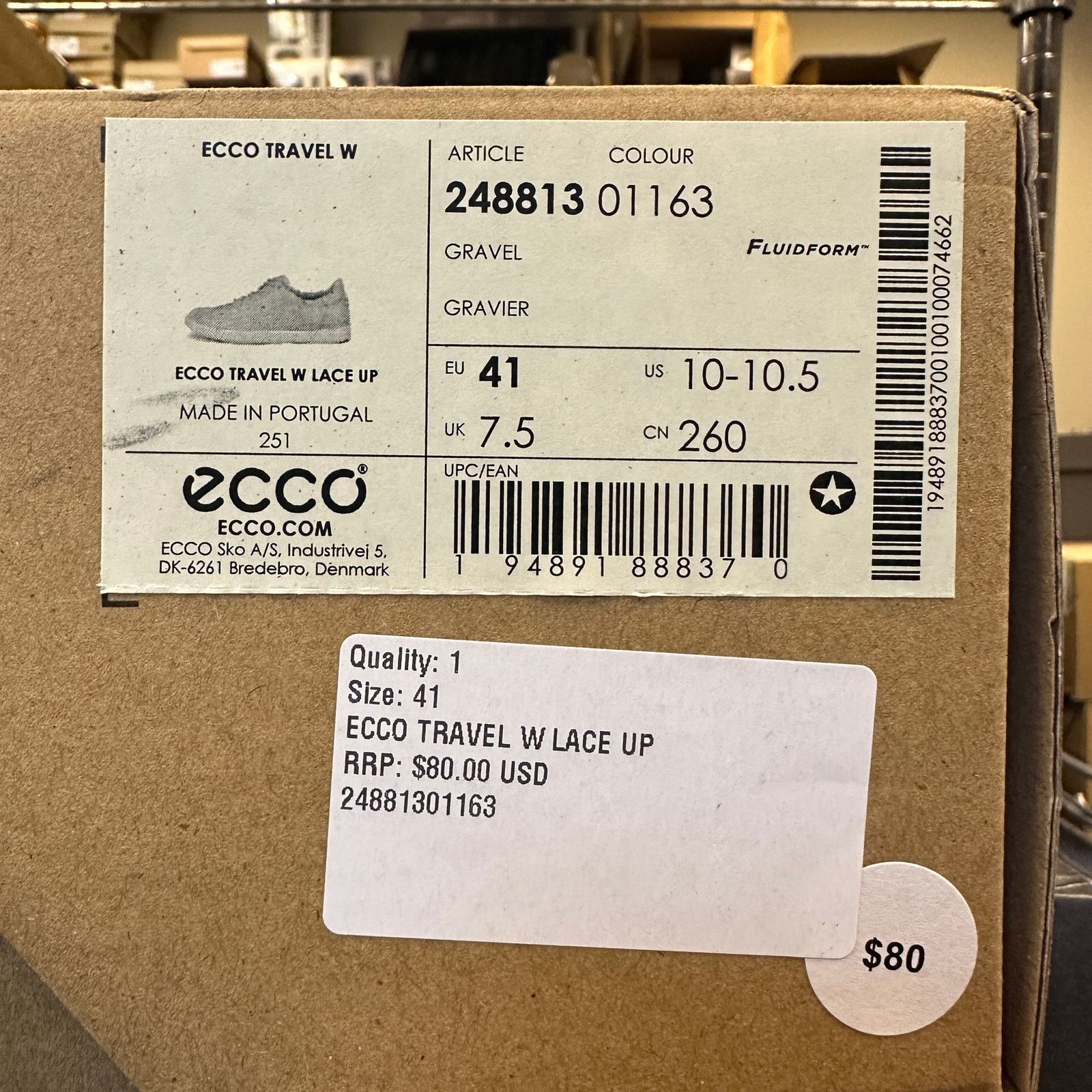 Ecco ECCO WOMEN'S 41 TRAVEL WITH LACE UP GRAVEL GREY WHITE SNKR Size US 10.5 / IT 40.5 - 8 Thumbnail