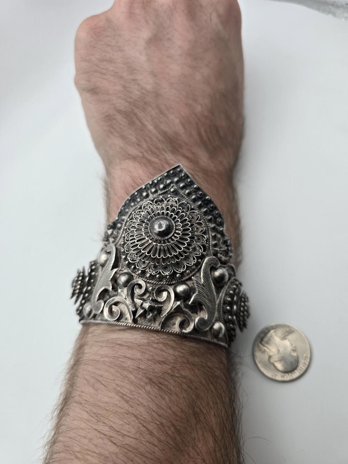 Other Vintage Sterling Silver Dancer’s Cuff Ornate Filigree 30-50s Size ONE SIZE - 2 Thumbnail