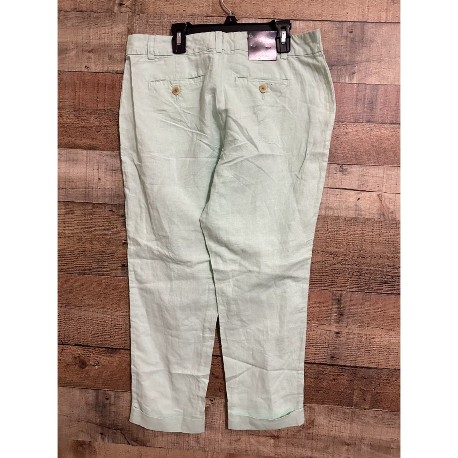 Banana Republic NWT Banana Republic Factory Store Women Green Linen Pants 6 Cropped Slim Boyfriend NWT Pants Womens Spring Green Linen 6 Size 28" / US 6 / IT 42 - 2 Thumbnail