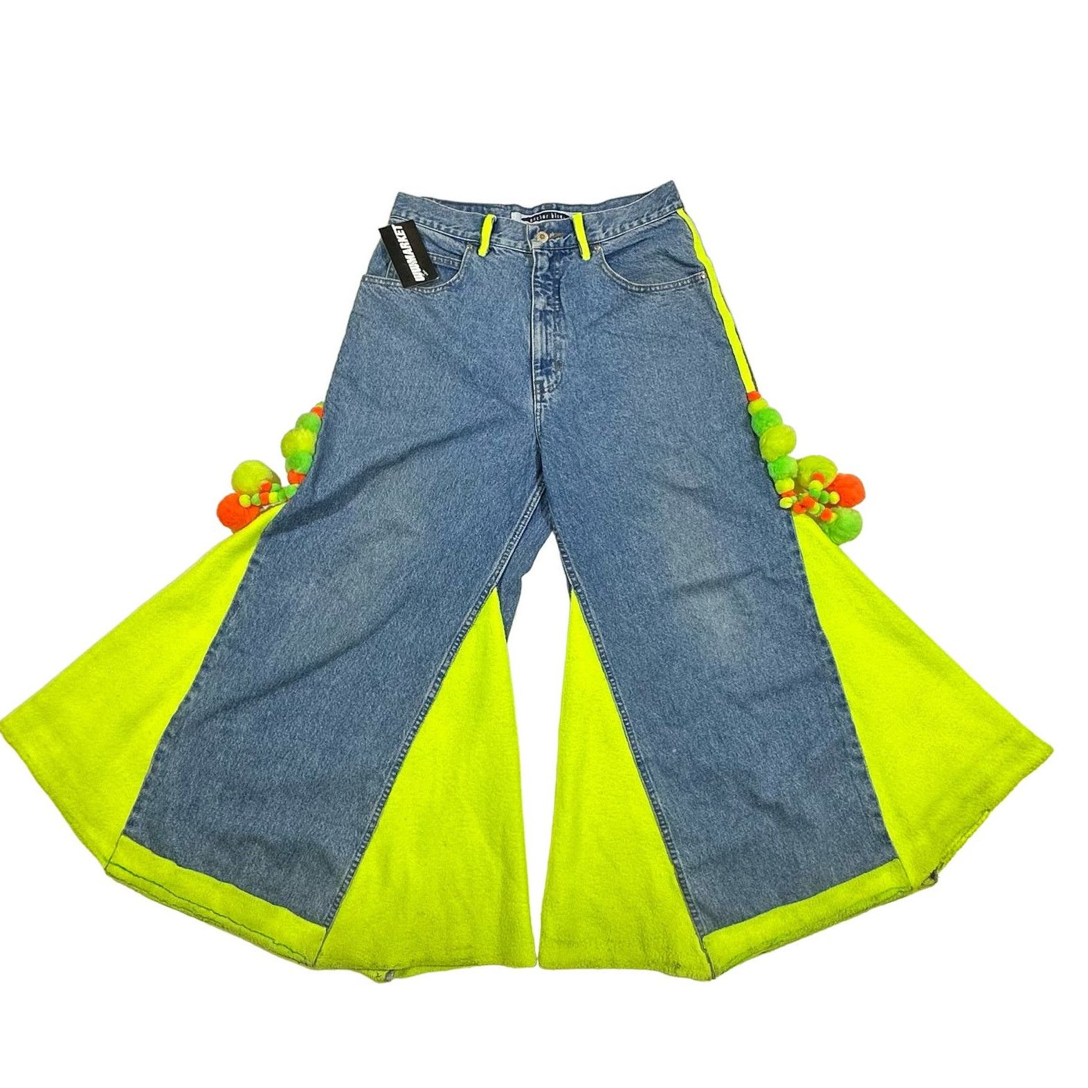 image of Vintage 90's Anchor Blue Huge Wide Leg Rave Jeans Neon (32X30 in Green, Men's