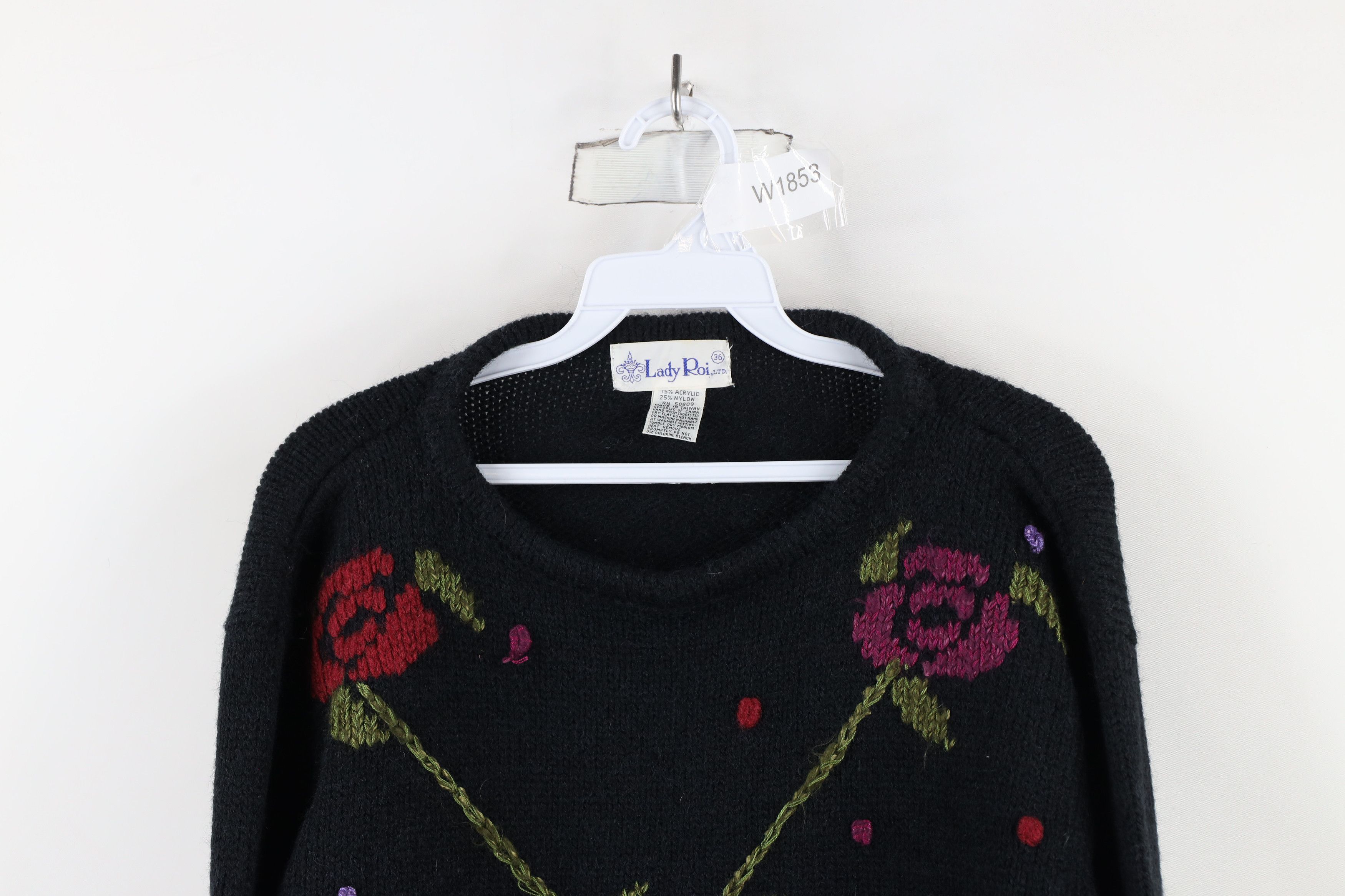 Vintage Vintage 90s Streetwear Flower Floral Knit Sweater Black Size XS / US 0-2 / IT 36-38 - 2 Thumbnail