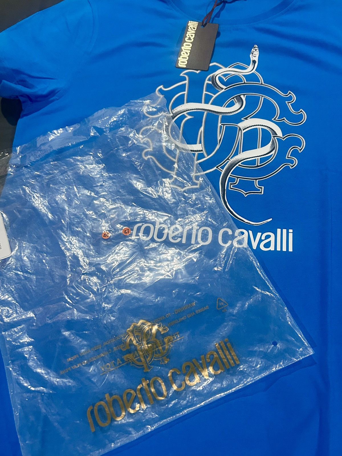 Roberto Cavalli Roberto Cavalli - Snake Logo Monogram Tee “Blue” Size XL Size US XL / EU 56 / 4 - 13 Thumbnail