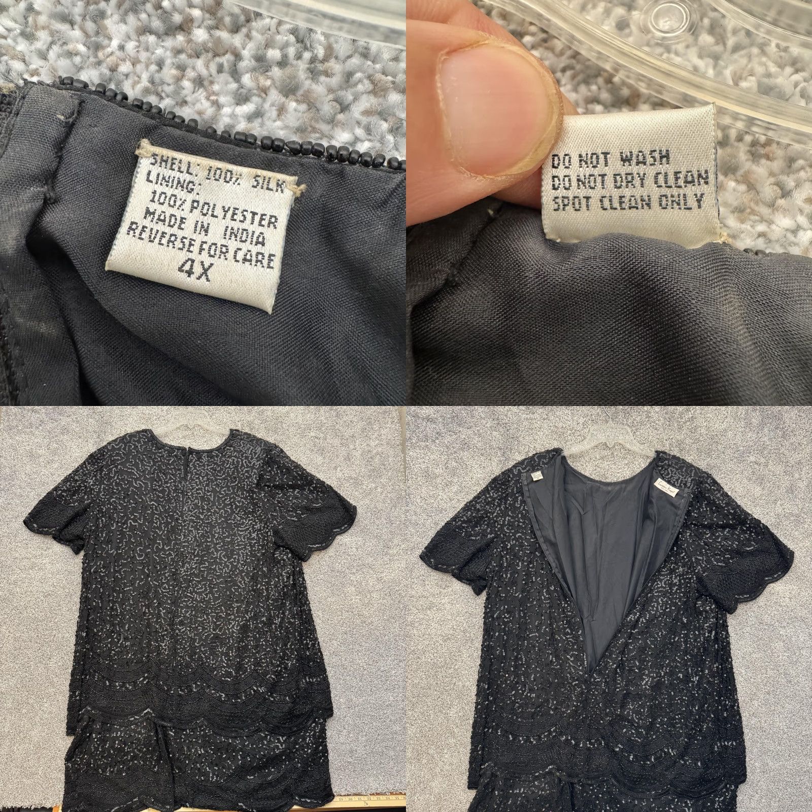 Vintage VINTAGE Laurence Kazar Dress 4X Plus Silk Beaded Sequin Black Midi Shift Party Cocktail Wedding Womens None Size XXL / US 16-18 / IT 52-54 - 8 Thumbnail