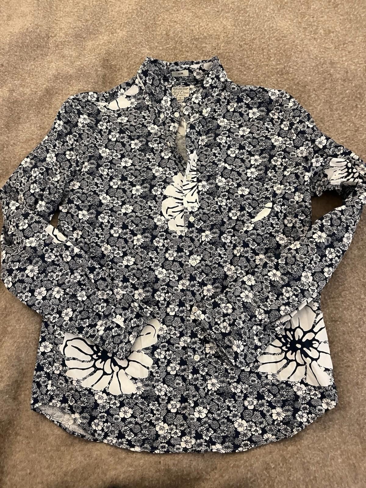 J.Crew J.Crew Floral Secret Wash Slim Organic Cotton Oxford Shirt Size US L / EU 52-54 / 3 - 1 Thumbnail