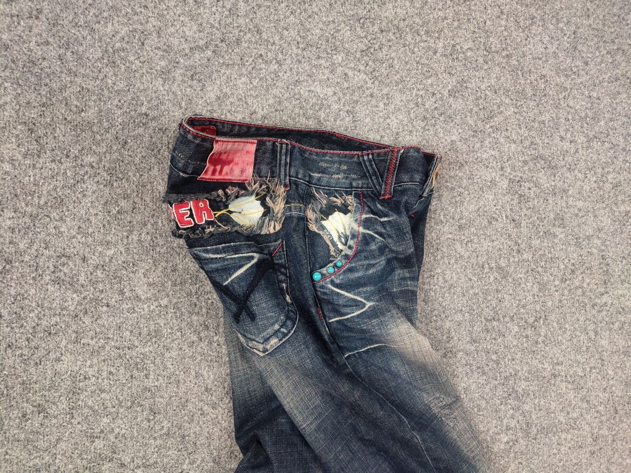 If Six Was Nine Red Pepper Japan Low Vintage Y2K embroidered Denim Jeans Size 27" / US 4 / IT 40 - 11 Thumbnail