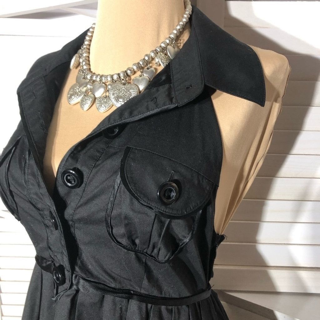 Bebe NWOT Bebe Halter Mini Dress Swing Backless Cotton Black sz M Size L / US 10 / IT 46 - 6 Thumbnail