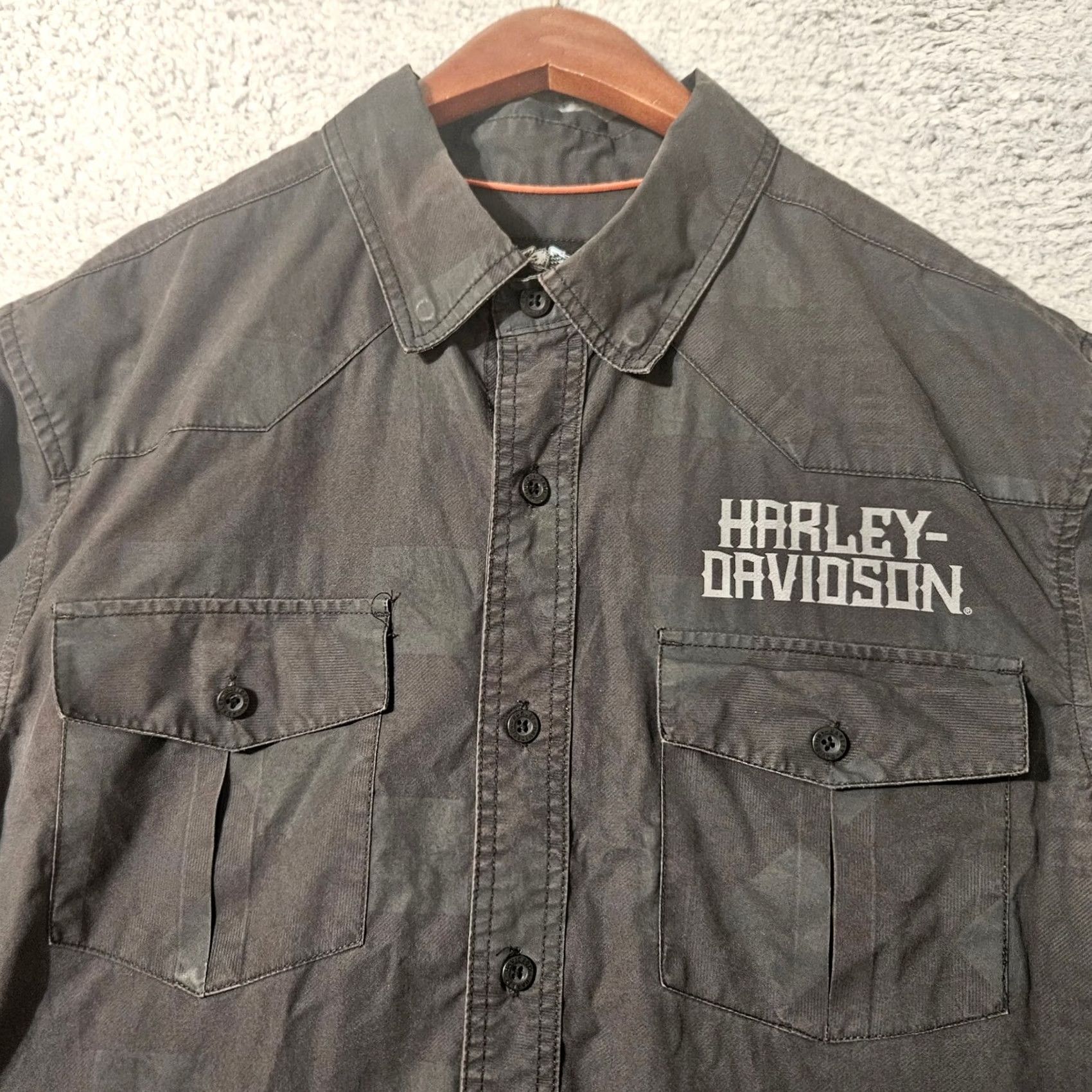 Harley Davidson Harley-Davidson Men's Shirt Black Plaid Wrinkle-Resistant Woven Large Size US L / EU 52-54 / 3 - 3 Thumbnail