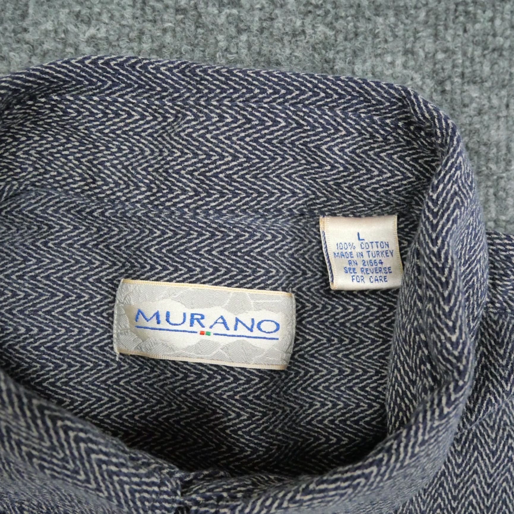Murano VINTAGE Murano Shirt Mens L Blue Tan Button Up Herringbone Twill Cotton Size US L / EU 52-54 / 3 - 4 Thumbnail