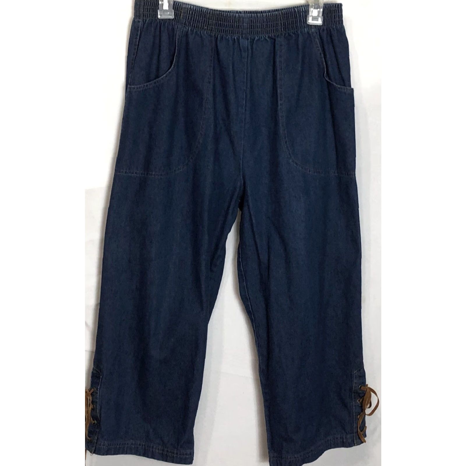 Haband Haband Cropped Capri Pants 14 Blue Denim 29"W Western Capri Pants Women Adult Regular 29 Inseam 21" Flat Front Pockets Casual Capris Size 36" / US 14 / IT 50 - 2 Thumbnail