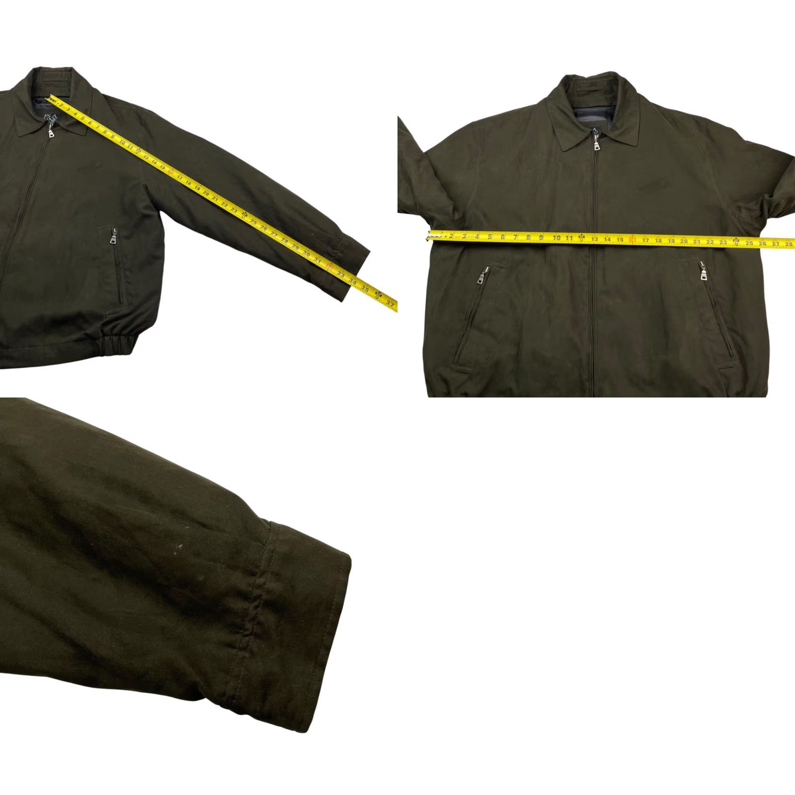 Jos. A. Bank Jos. A. Bank Men's Faux Suede Bomber Jacket Regular L Green Full Zip Removable Lining Polyester Size US L / EU 52-54 / 3 - 8 Thumbnail